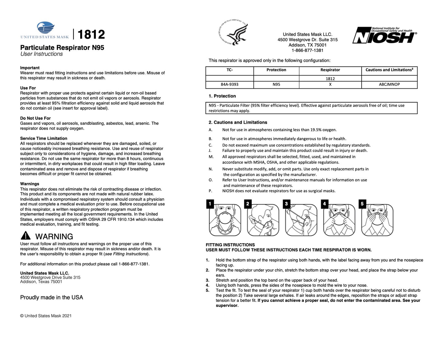 USA-MADE 1812 N95 Respirator